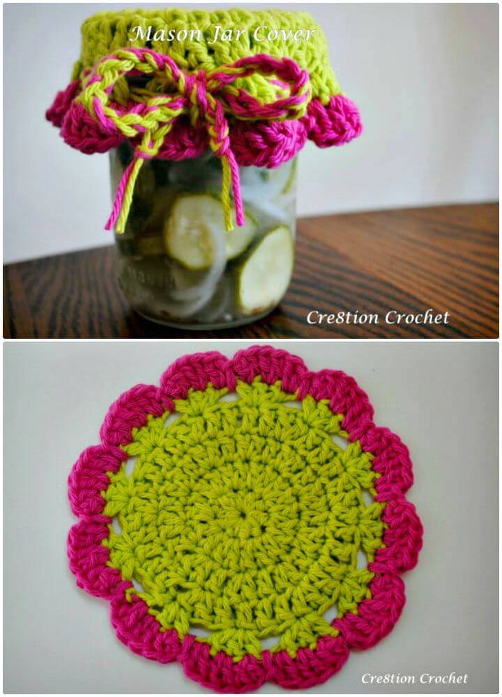 How to Crochet Mason Jar Cover - Free Pattern