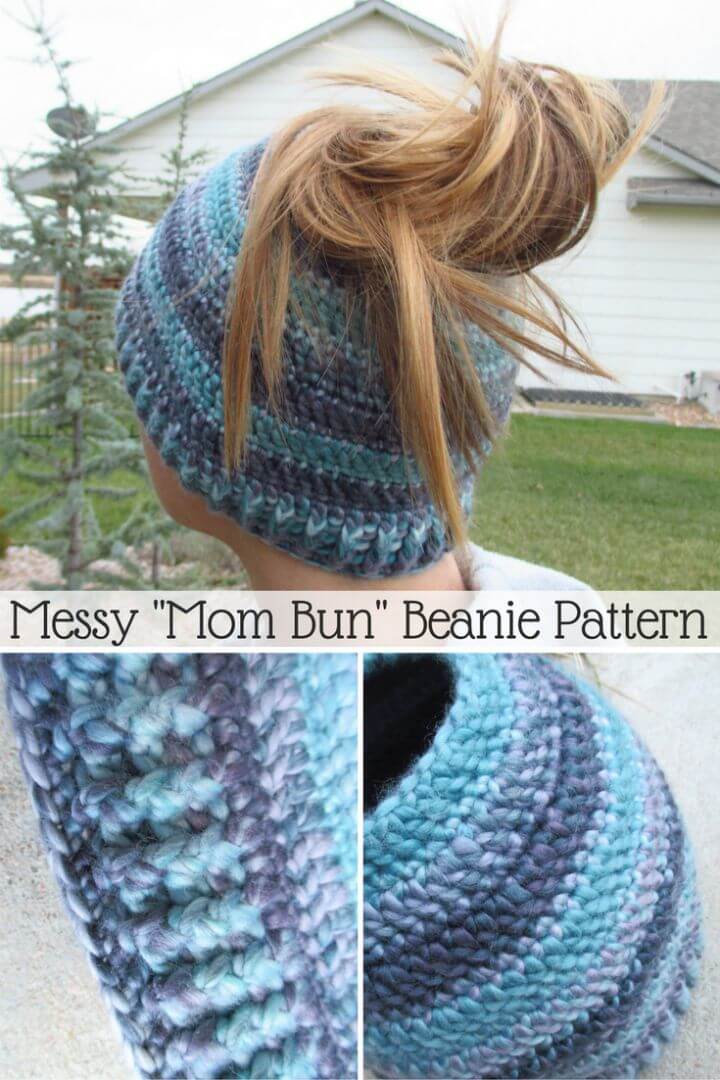 Free Crochet Messy Mom Bun Beanie Pattern