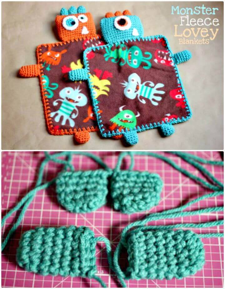 Free Crochet Monster Fleece Lovey Blankets Pattern