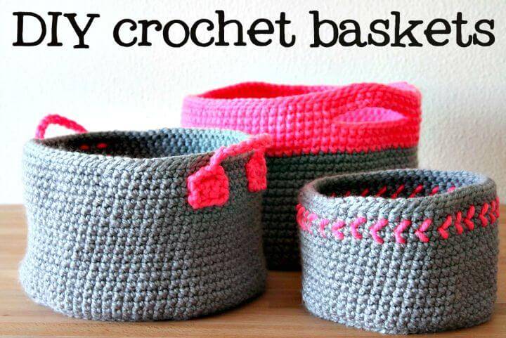 Free Crochet Neon Touch Baskets Pattern