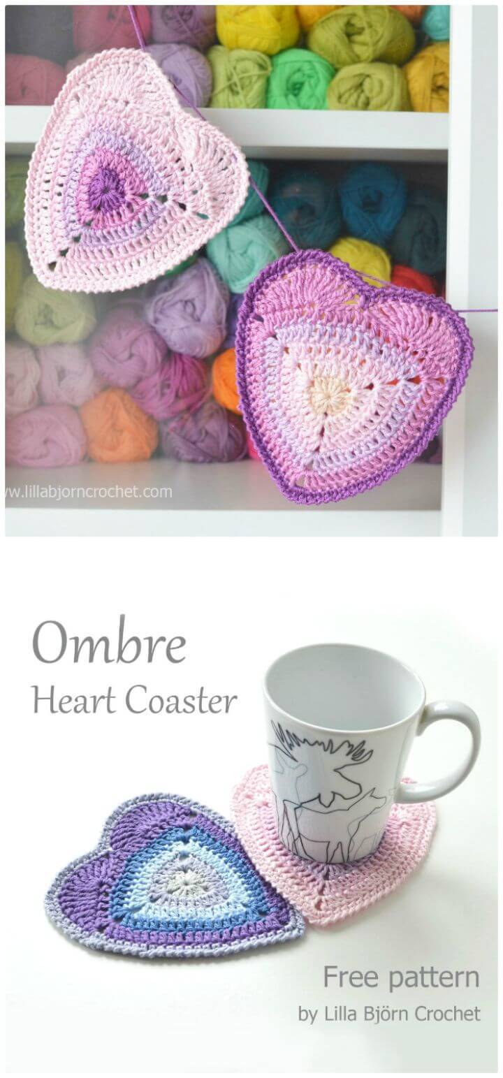 Crochet Ombre Heart Coaster - Free Valentine Day Pattern