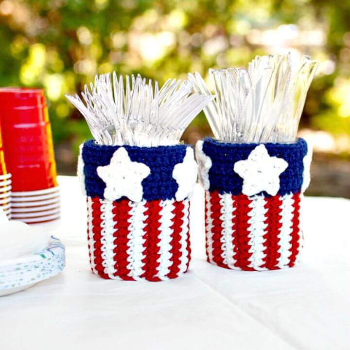 How To Crochet Patriotic Mason Jar Utensil Holder Free Pattern