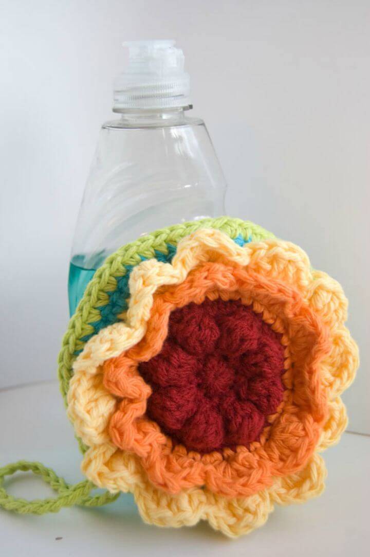 Crochet Rainbow Flower Scrubby Dishcloth - Free Pattern