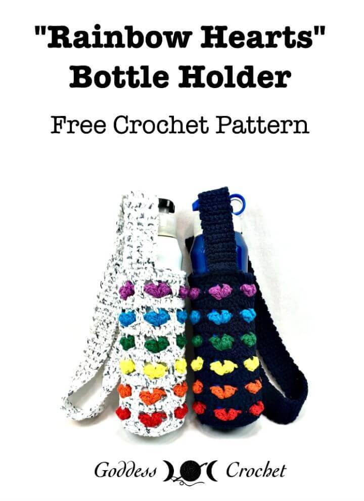 How To Crochet Rainbow Hearts Bottle Holder – Free Pattern