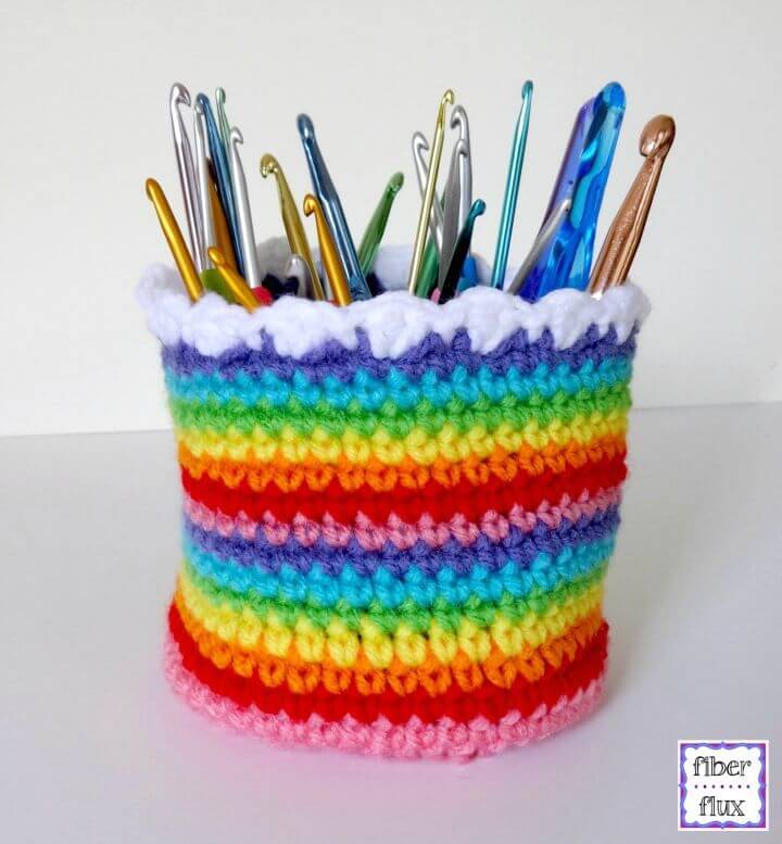 How To Free Crochet Rainbow Hook And Pencil Cup Pattern