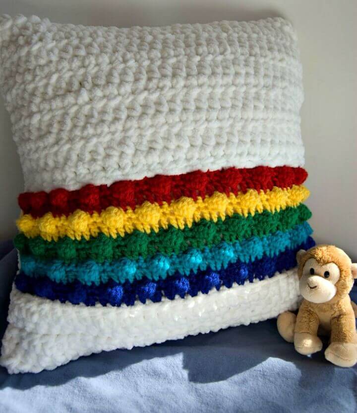 Free Crochet Rainbow In The Clouds Pillow Pattern