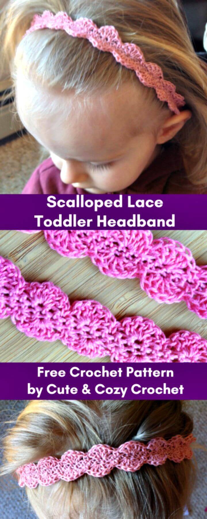 Easy Free Crochet Scalloped Lace Toddler Headband Pattern