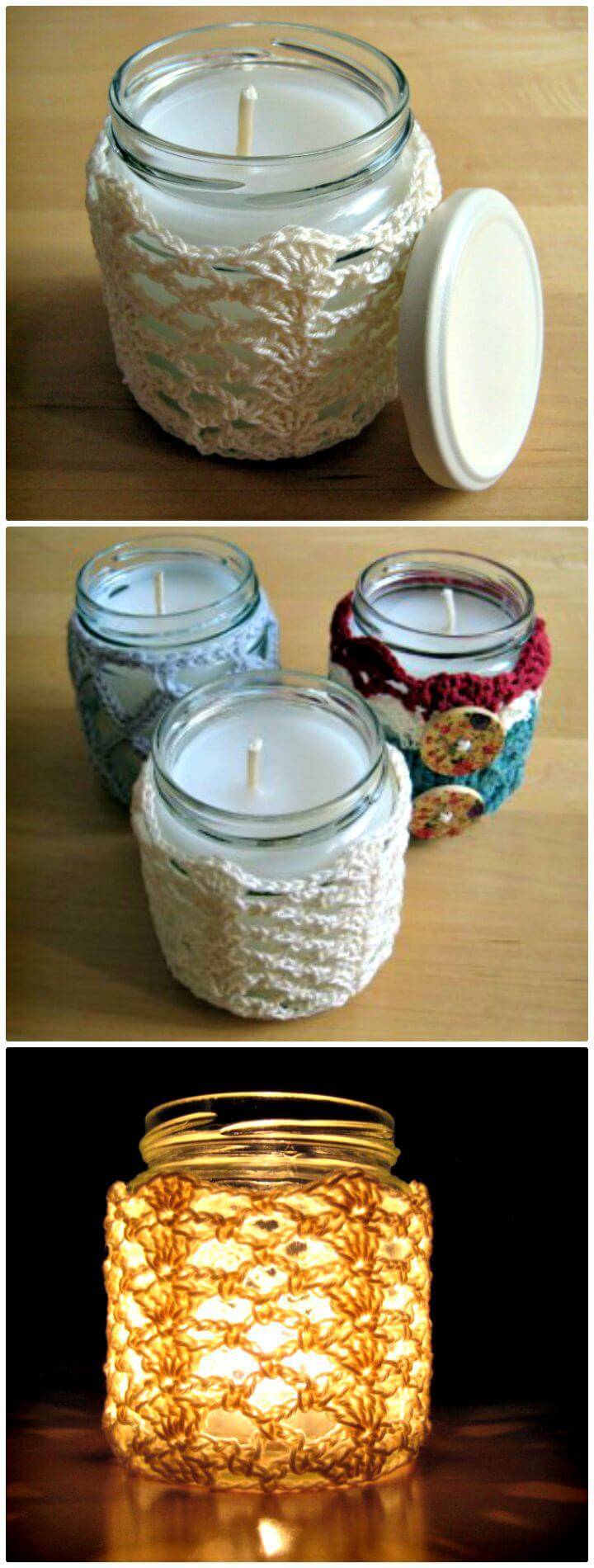 Easy Free Crochet Shells & Lace Jar Candle Cover Pattern