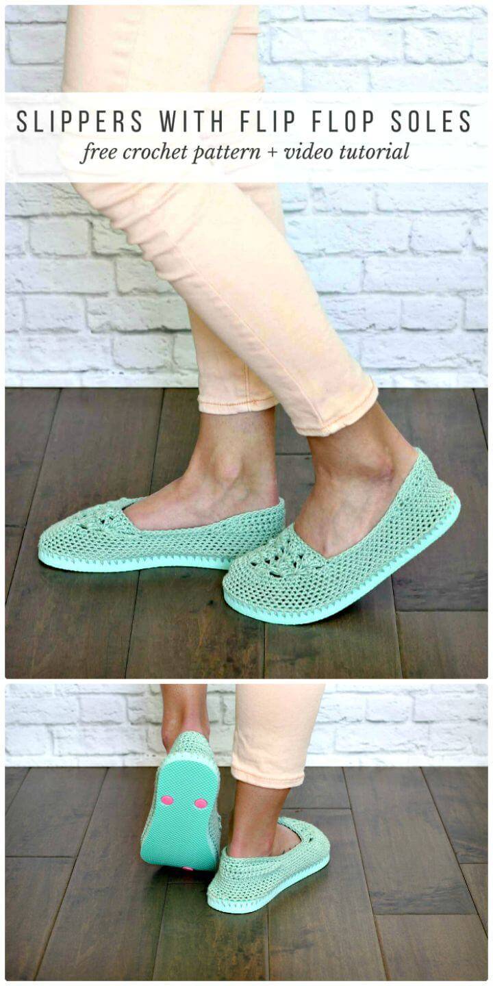 Easy Crochet Slippers With Flip Flop Soles – Free Pattern And Video