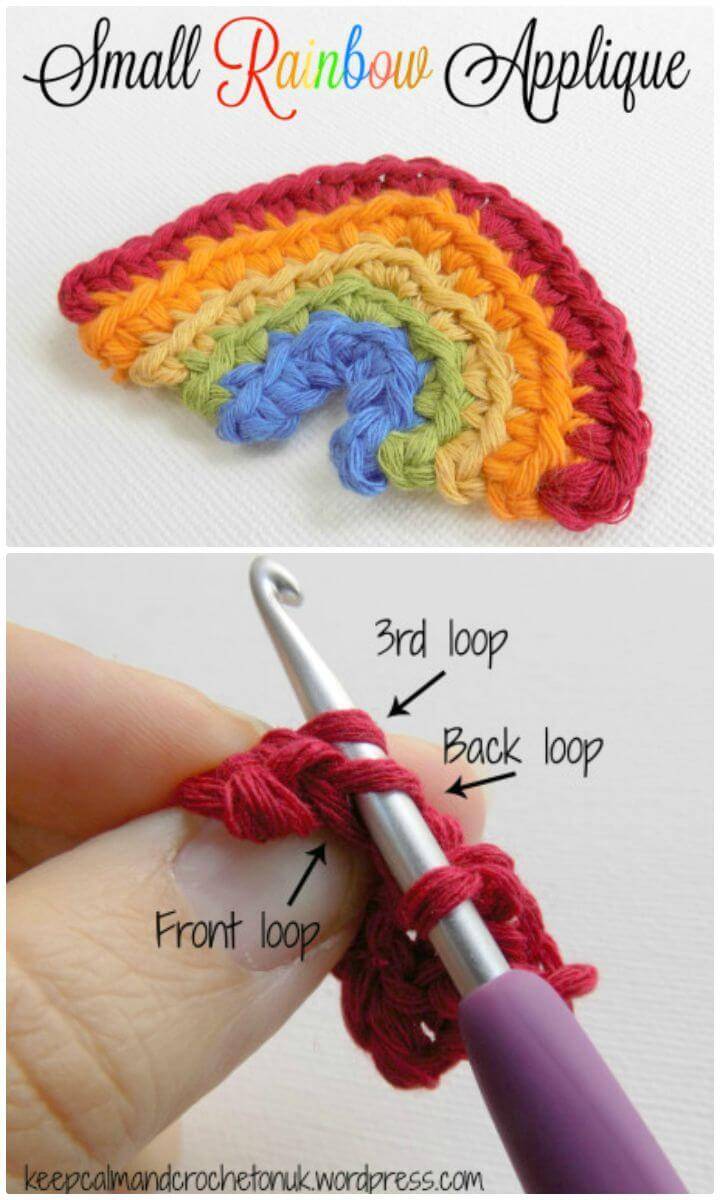 How To Free Crochet Small Rainbow Applique Pattern