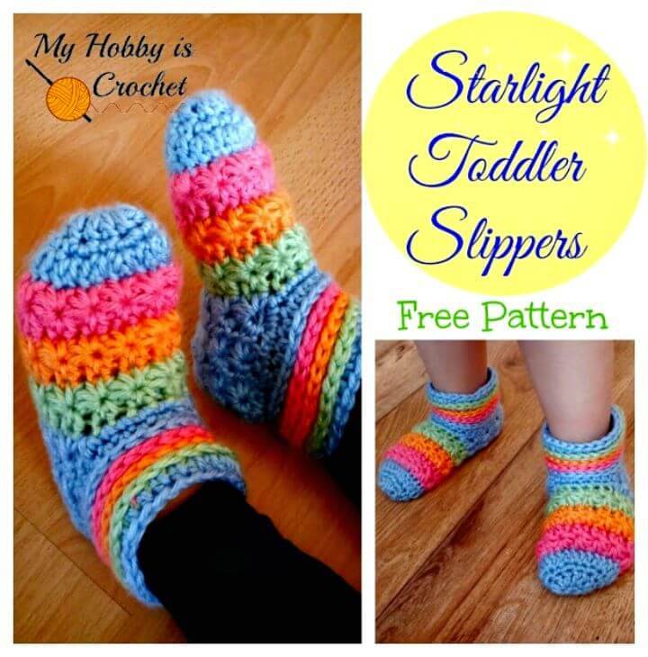 Easy Free Crochet Starlight Toddler Slippers-Free Pattern With Tutorial