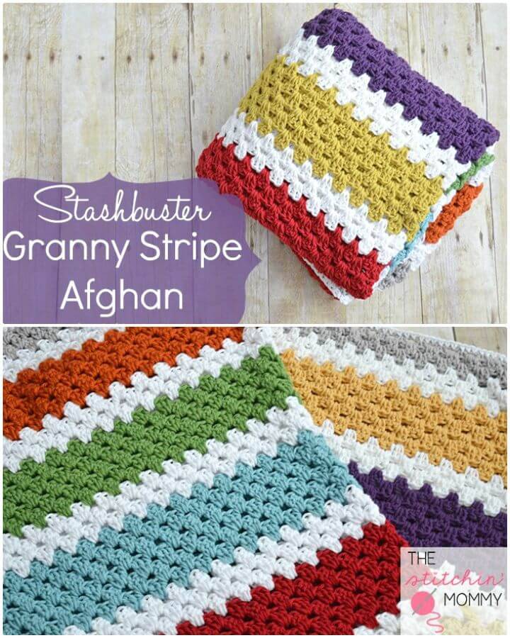 Easy Free Crochet Stashbuster Granny Stripe Afghan Pattern