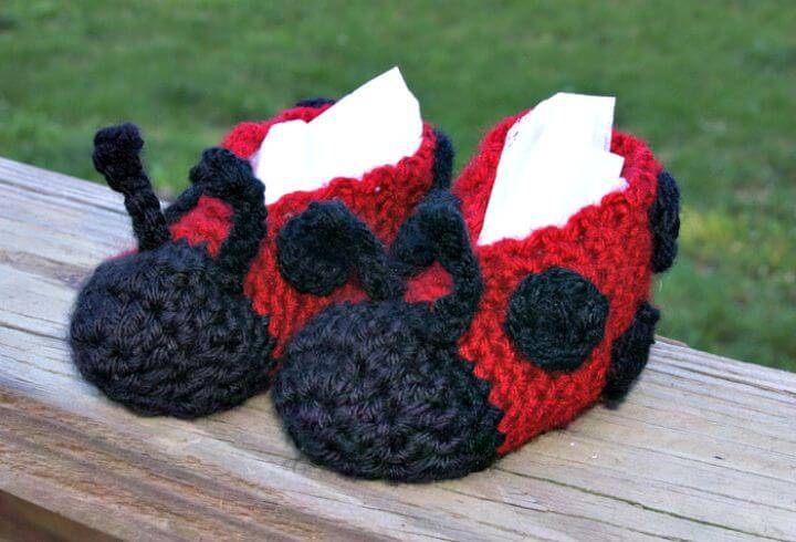 Free Crochet Toddler Sized Lady Bug Slippers Pattern