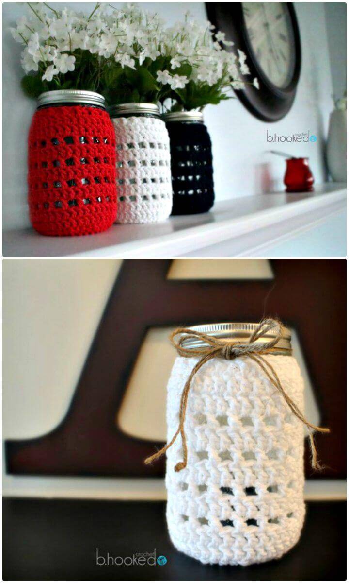 Crochet White Mason Jar Cozy - Free Pattern