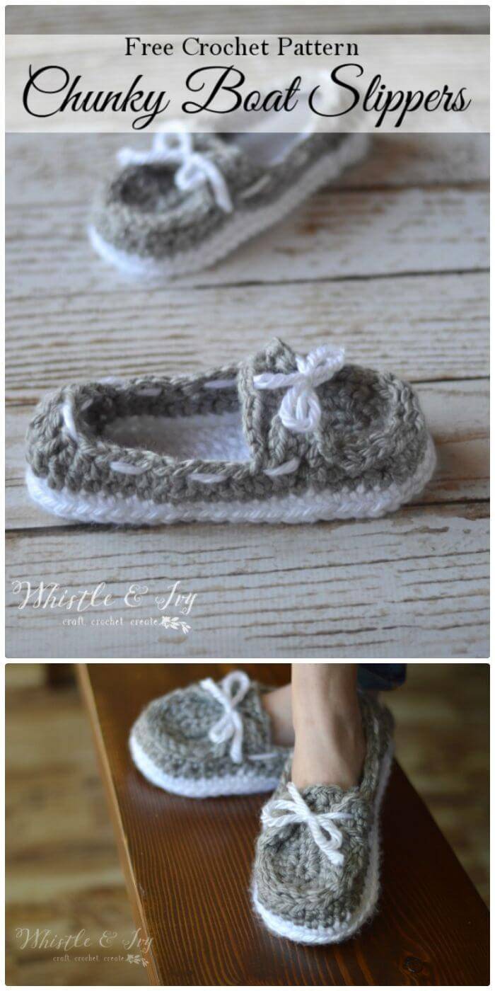 Easy Free Crochet Women’s Chunky Boat Slippers