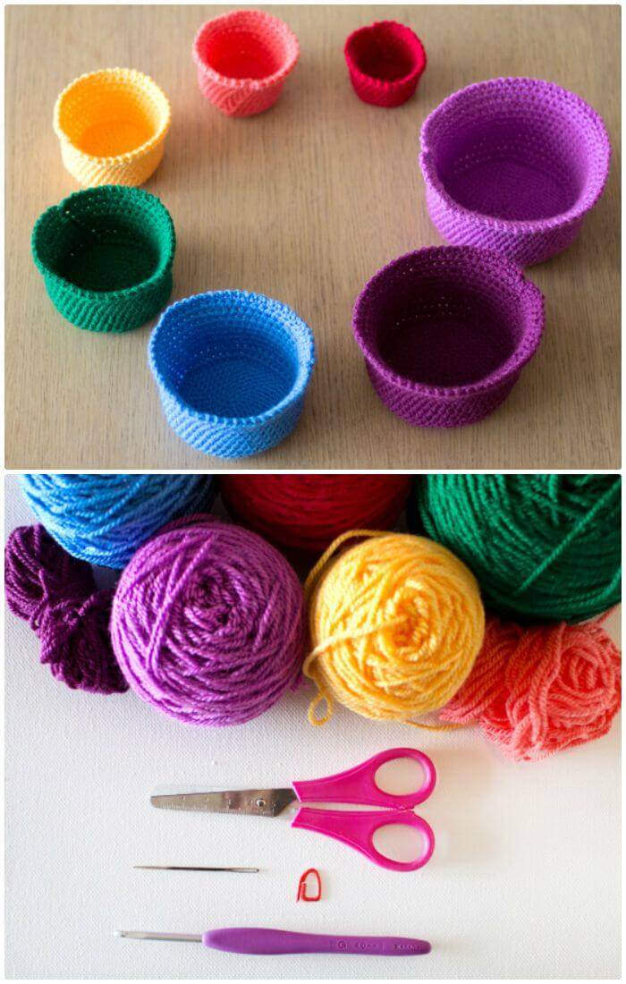 Free Crochet A Gorgeous Set of Rainbow Nesting Baskets Pattern