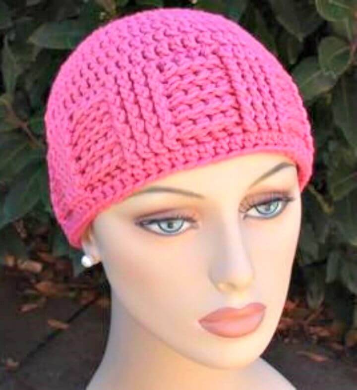 Free Crochet For Cancer’S Basket Weave Vertical Stripe Cap