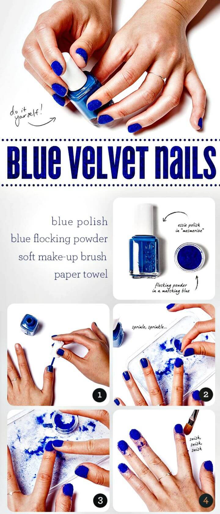 Easy DIY Blue Velvet Nails - Easy Instructions Tutorial