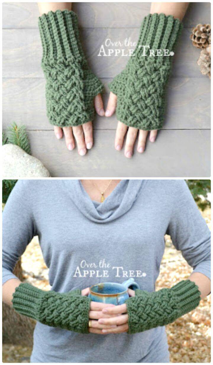 Easy And Free Crochet Celtic Weave Fingerless Gloves Pattern