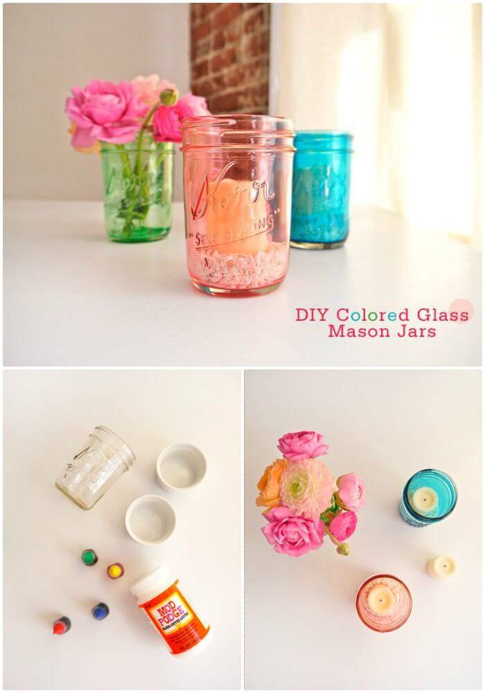 DIY Colored Glass Mason Jars - Dollar Store Crafts 