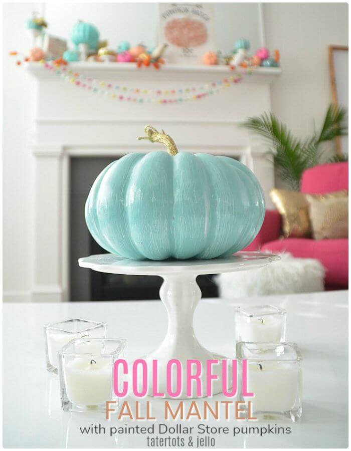 DIY Colorful Fall Mantel With Painted Pumpkins - Step By Step Instructions