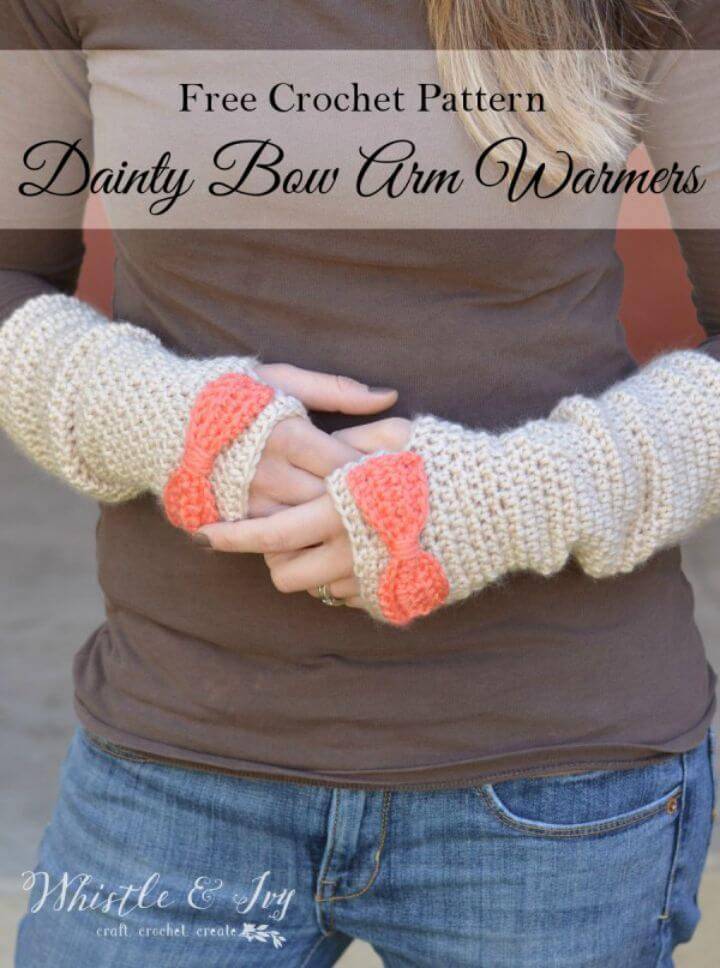 Easy Free Crochet Finger less Dainty Bow Crochet Arm Warmers Pattern