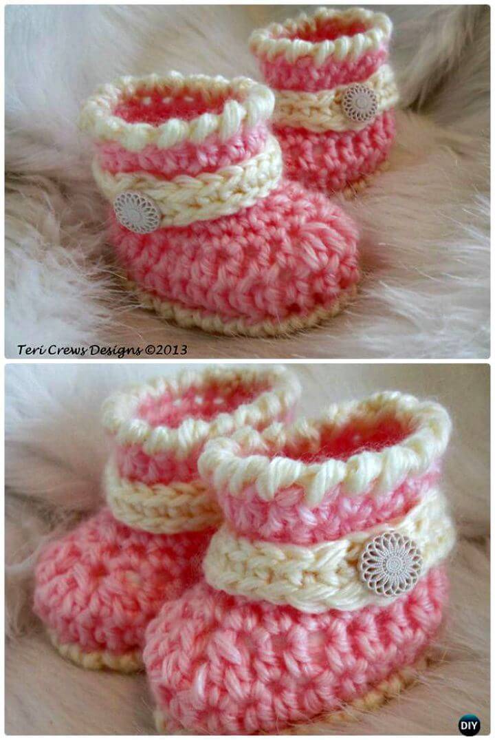 Newborn Peach & White crochet baby booties and bow headband set-Sandles ballerina