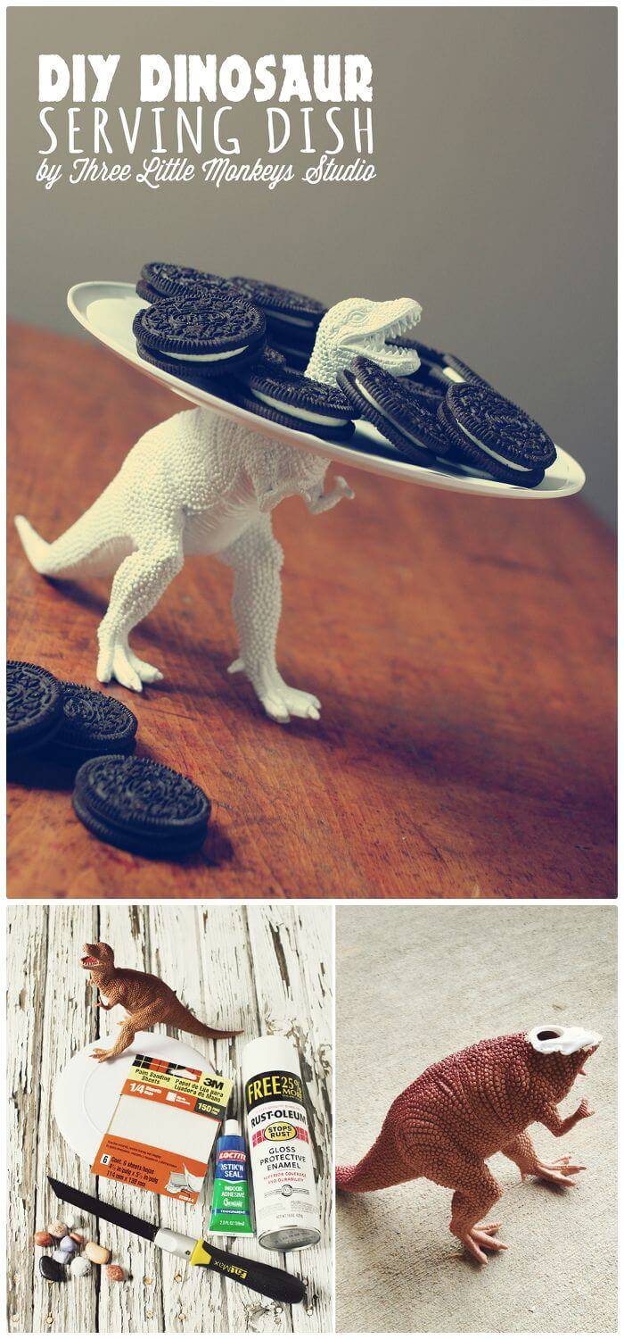 Easy DIY Dinosaur Serving Dish - Dollar Store Crafts