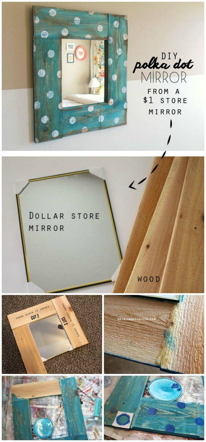 DIY Dollar Storage Polka Dot Mirror
