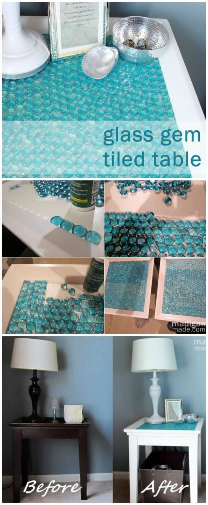 DIY Tile A Table With Glass Gems - Dollar Store Craft 
