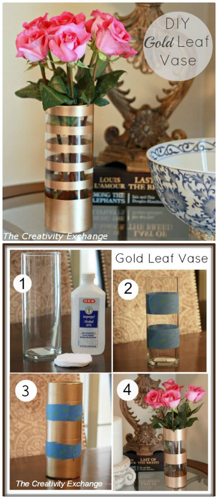 Easy DIY Dollar Store Gold Leaf Vase To Paint On Glass