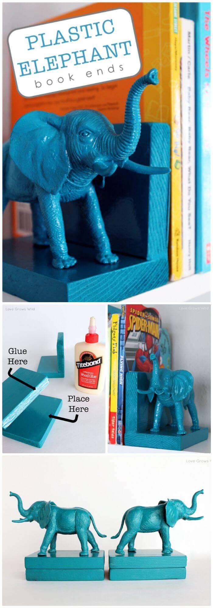 Easy DIY Dollar Store Plastic Elephant Book Ends