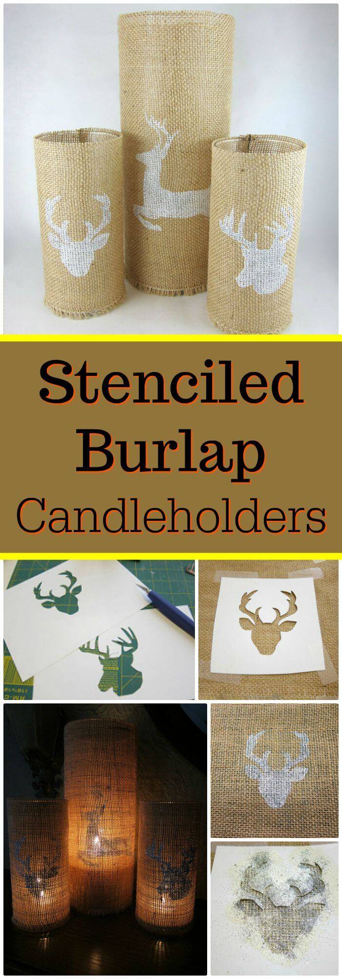 DIY Dollar Stored Stenciled Burlap Candleholders