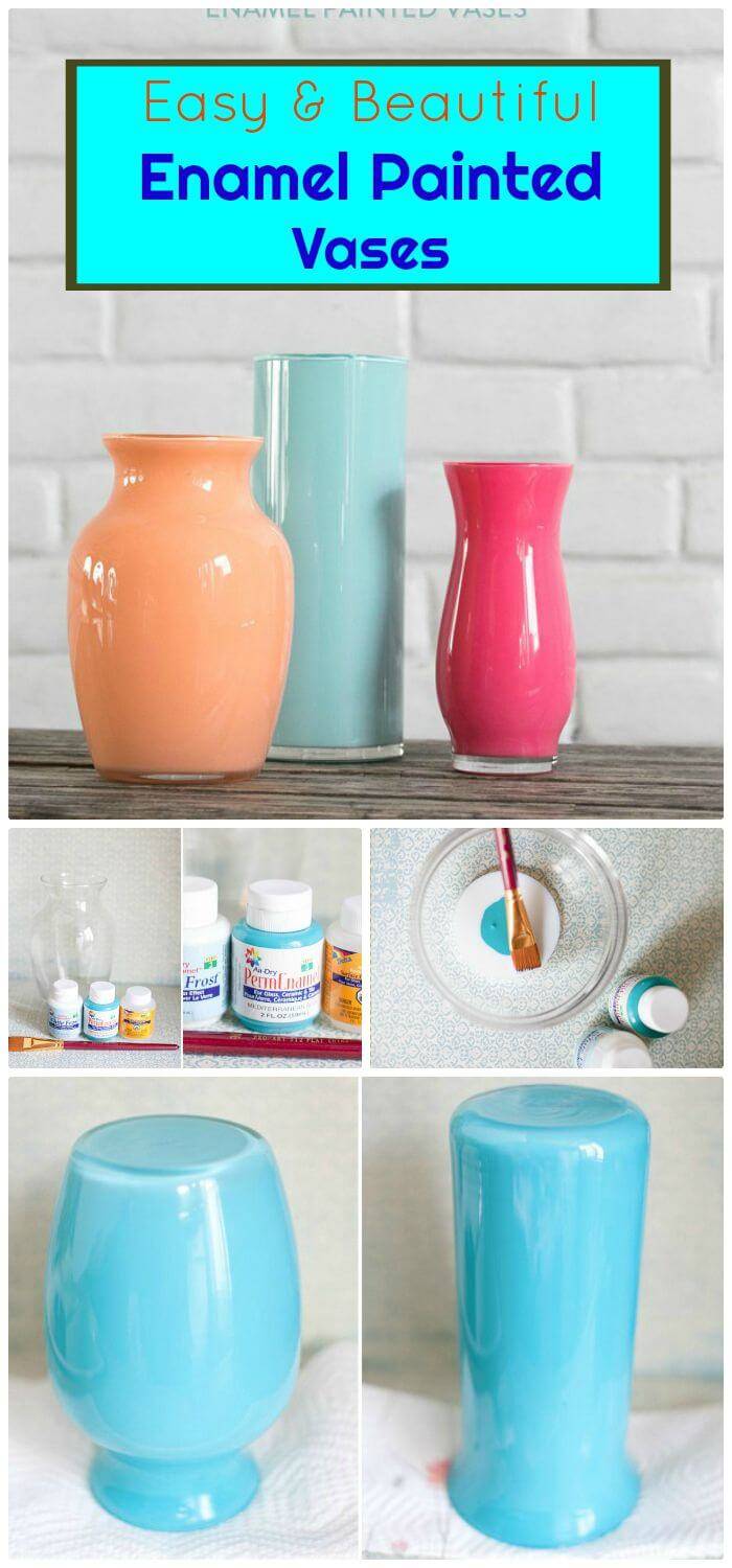 Easy to Make Enamel Painted Vases - DIY Dollar Store Crafts 