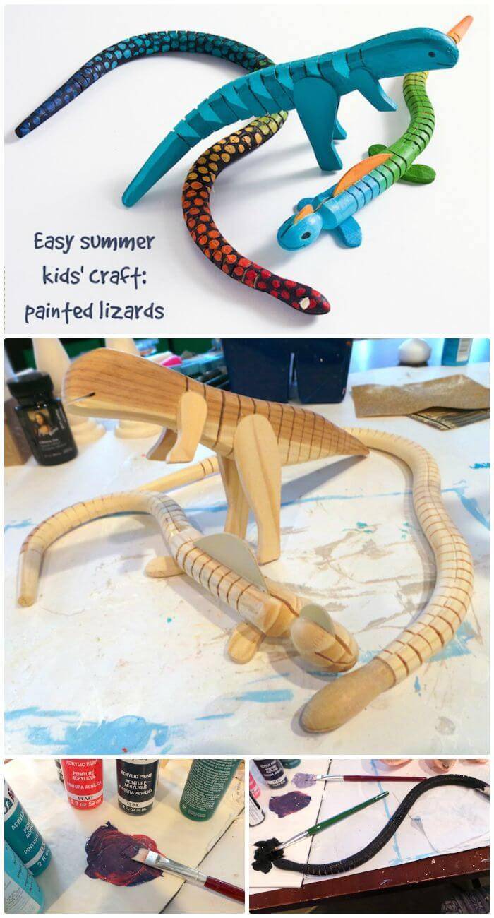 DIY Summer Kids Craft Painted Lizards