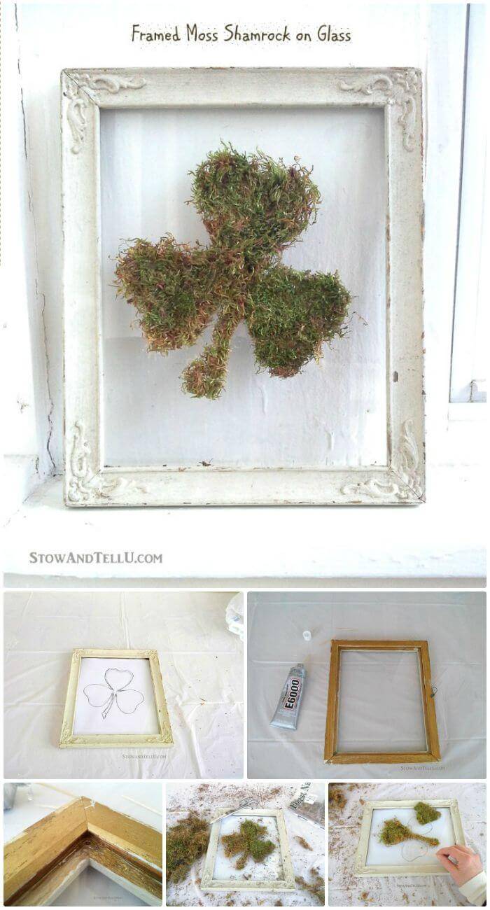 DIY Framed Moss Shamrock On Glass