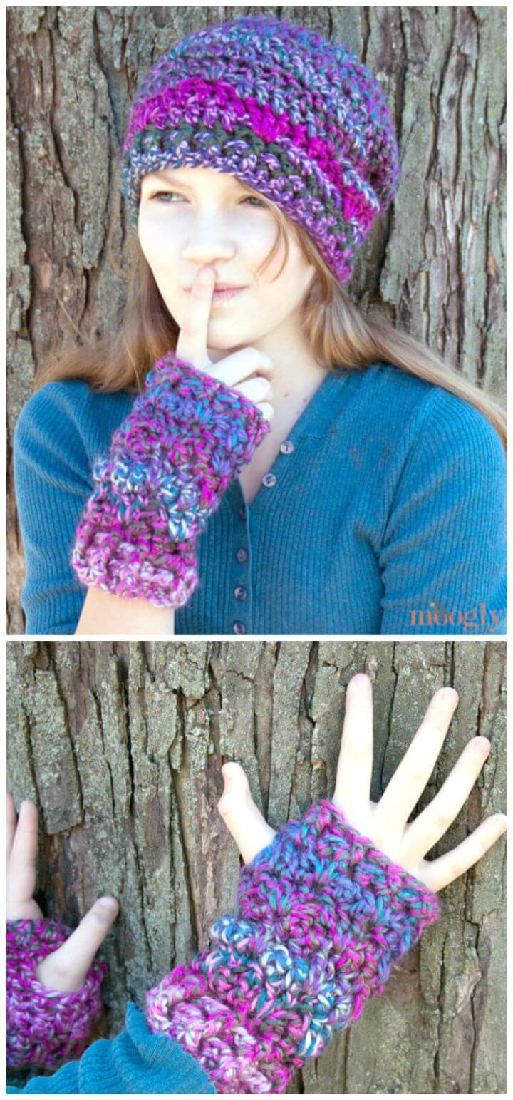 Crochet Luscious One Skein Fingerless Mitts - Free Pattern