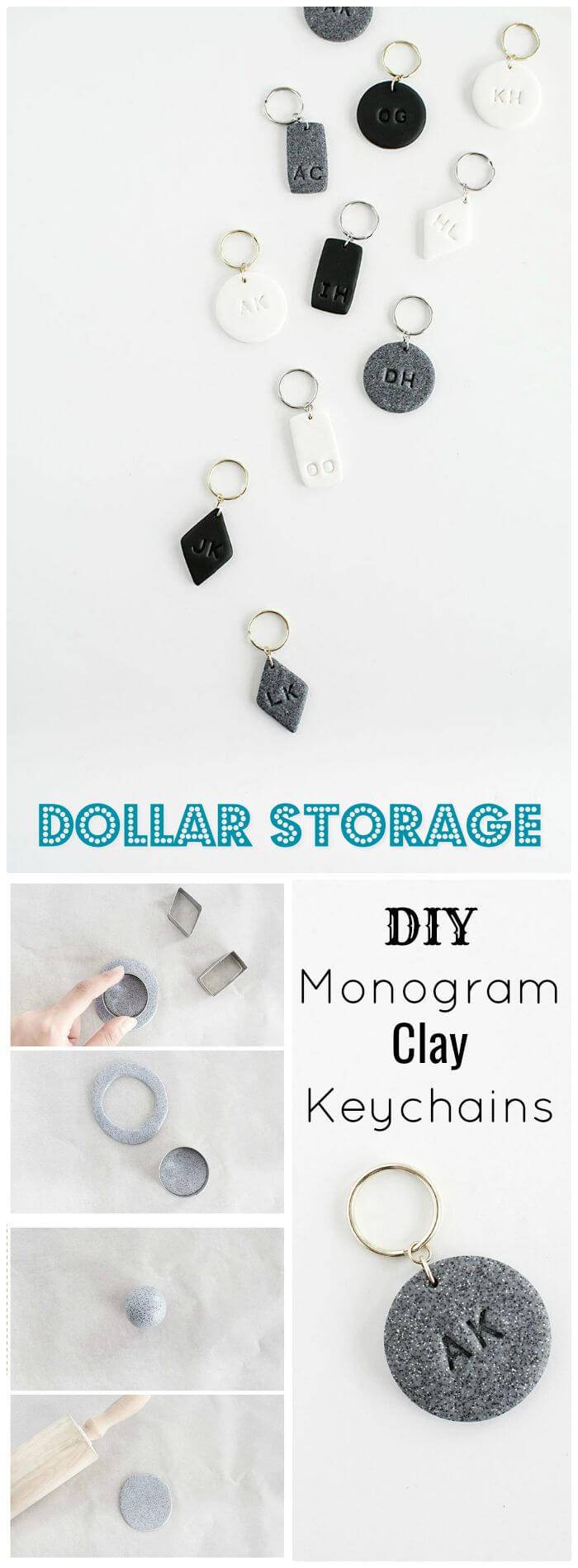 DIY Monogram Clay Keychains - Dollar Store Crafts 