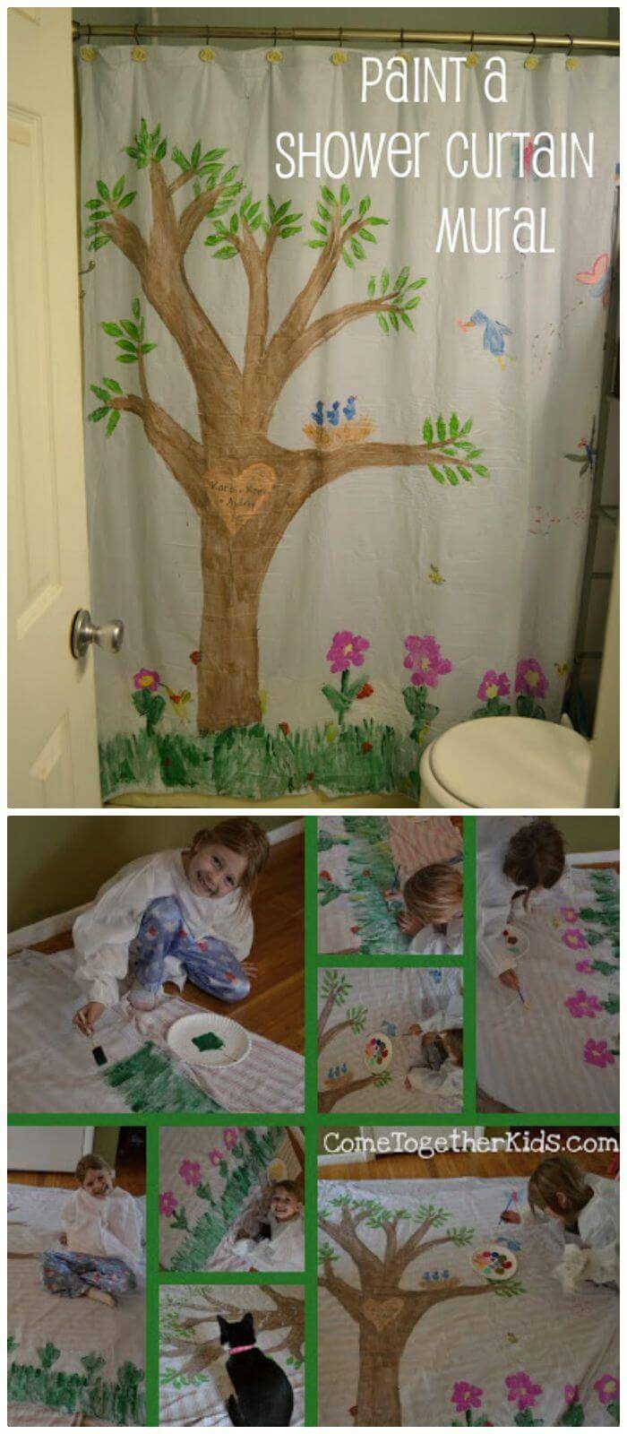 Easy DIY Paint Shower Curtain Mural - DIY Dollar Store Crafts 