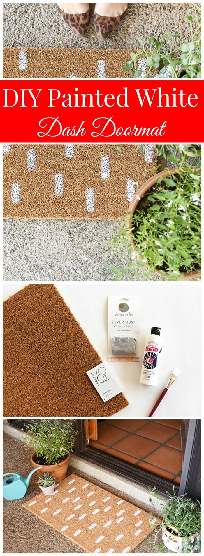 DIY Painted White Dash Doormat