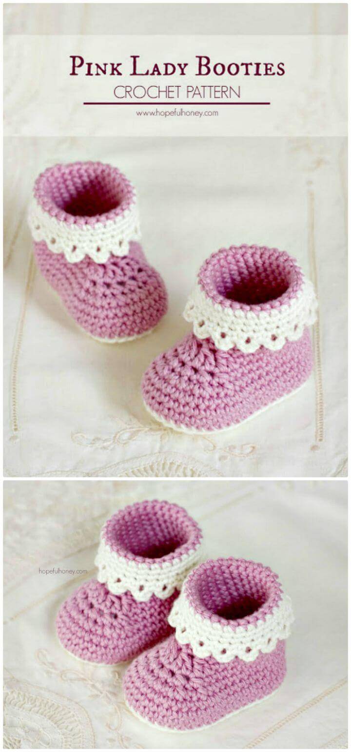 Free Crochet Pink Lady Baby Booties Pattern