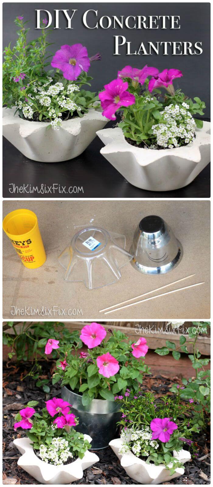 Easy DIY Scalloped Concrete Planters (From Thrift Store Bowls)