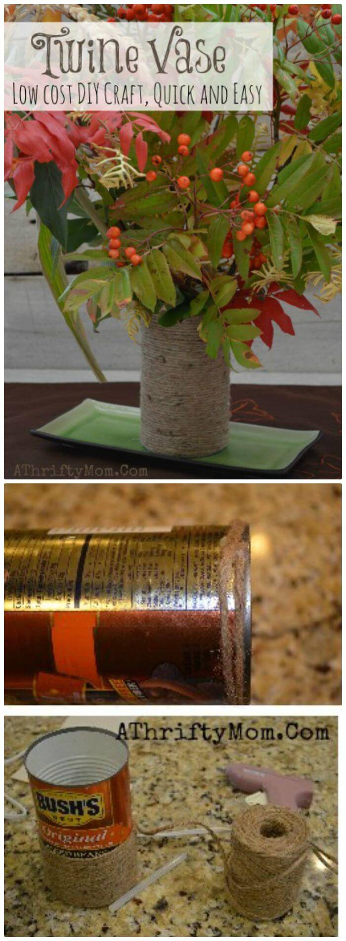 DIY Twine Vase And Fall Bouquet For Under $1