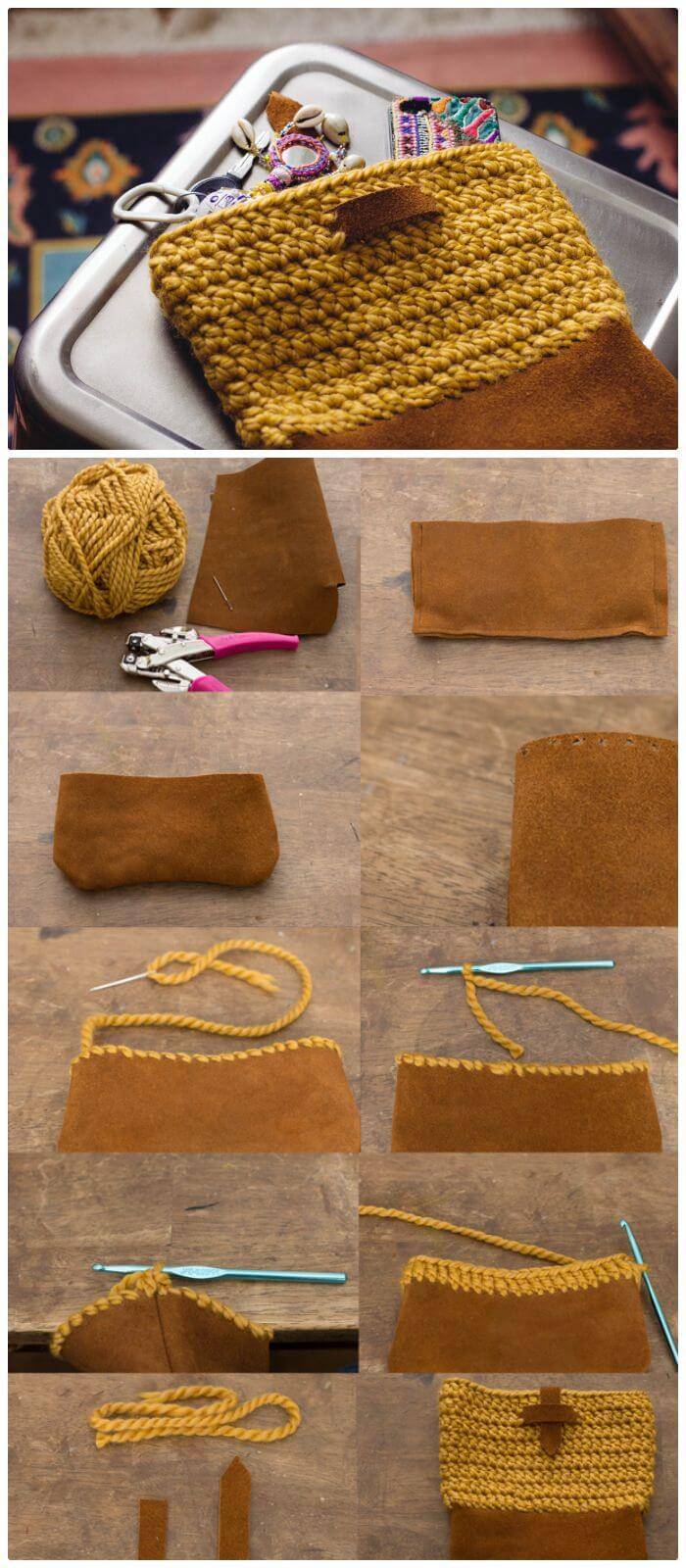 Free Crochet Yarn And Leather Bag Pattern
