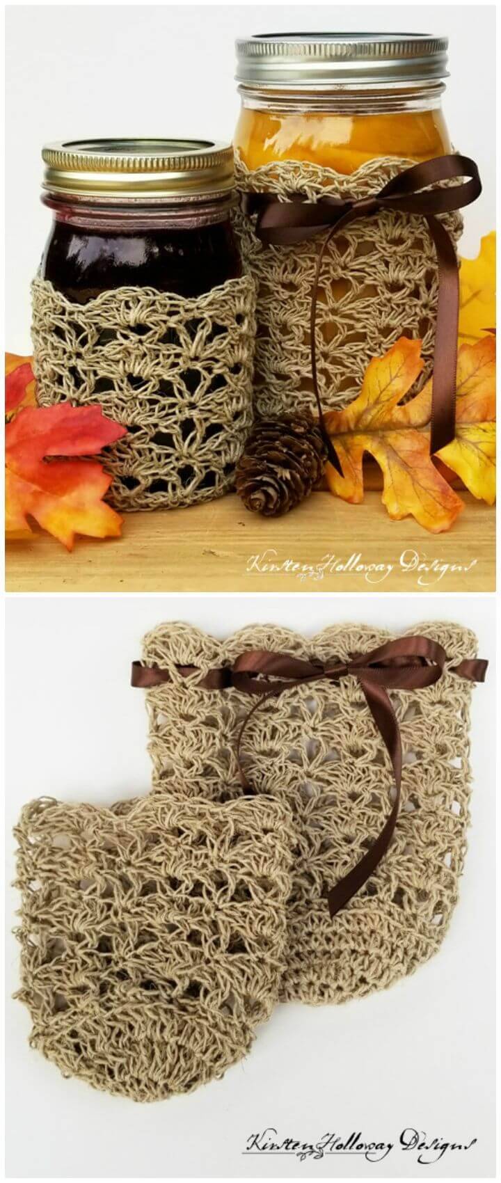 Easy Crocheted Rustic Elegance Canning Jar Cozy Set - Free Pattern