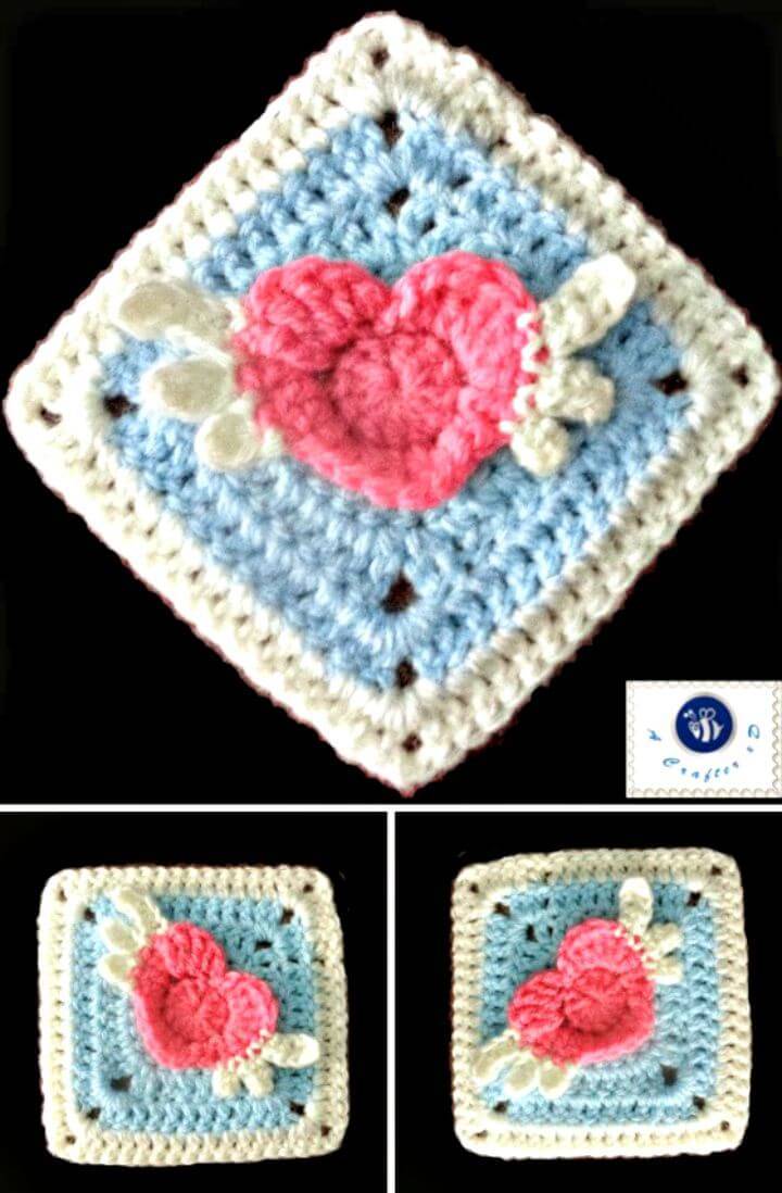 Crochet Angel Heart Granny Square - Free Pattern
