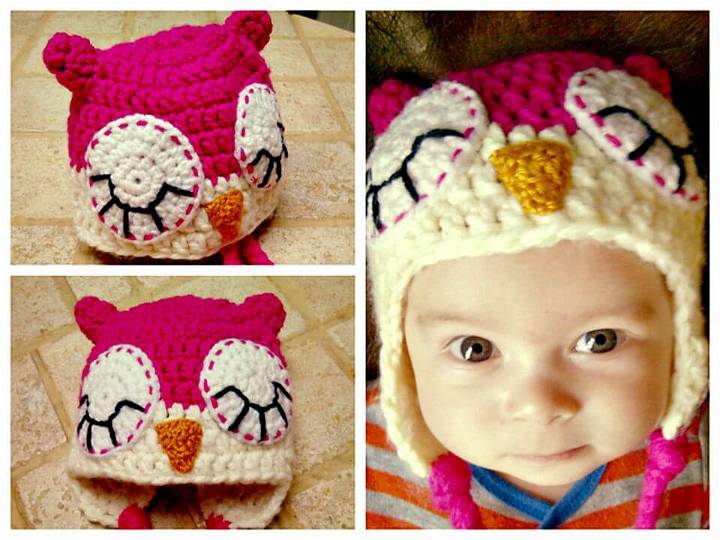 Free Crochet Baby Owl Hat With Ear-flaps Pattern