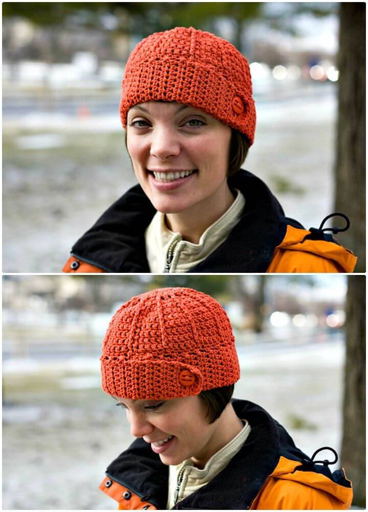How To Free Crochet Buttoned Band Hat Pattern
