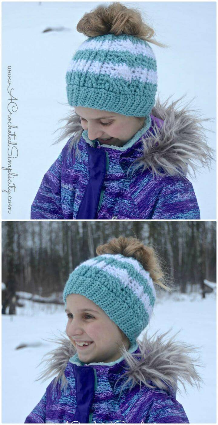 Cabled Messy Bun Hat 