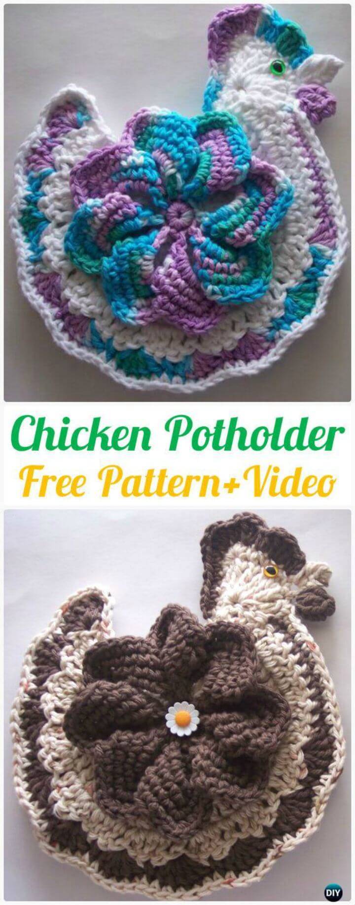 Easy Free Crochet Chicken Potholder Tutorial With Video